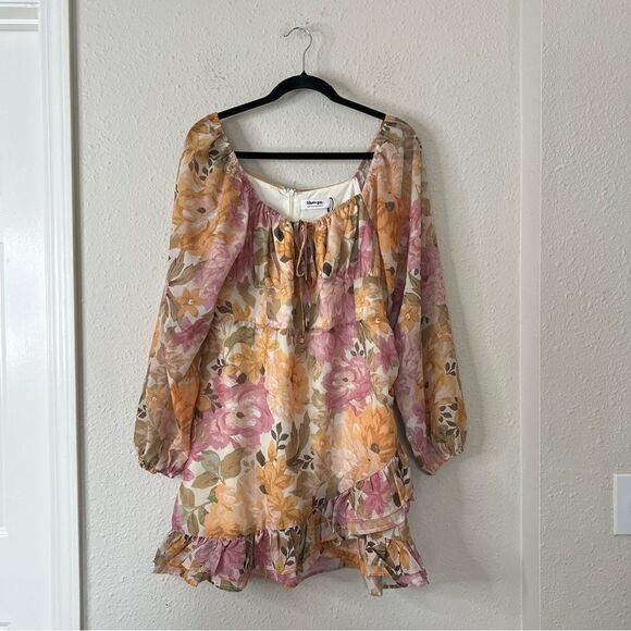 Showpo Floral Grizela Mini Dress NEW Size 12 Pink Long Sleeves - Picture 5 of 11
